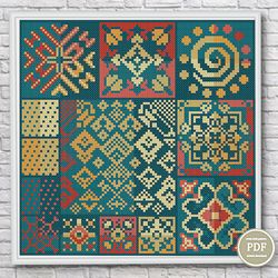 Sampler Geometric Cross Stitch Ethnic Pattern Ornament Oriental Arabic Style PDF Digital 236