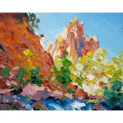 Zion national park original oil painting Southwest landscape art Mountain artwork 8"x10"