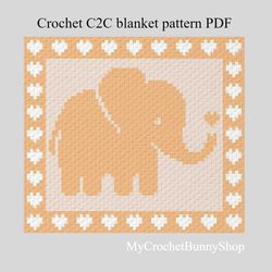Crochet C2C Elephant Hearts Boarder baby blanket pattern PDF Download