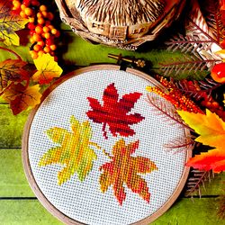 Cross stitch pattern PDF Variegated Autumn Maple Leaves Trio by CrossStitchingForFun