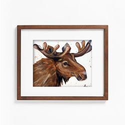 Watercolor original moose painting 8.5x10 inches original art by Anne Gorywine