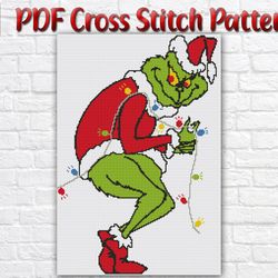 Grinch Cross Stitch Pattern / Christmas PDF Cross Stitch Chart / Disney Cross Stitch Pattern / New Year Holiday Chart
