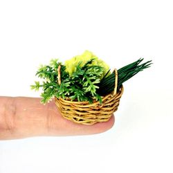 Dollhouse miniature 1:12 Basket with fresh herbs