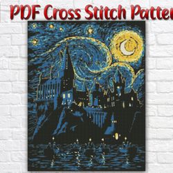 Hogwarts Cross Stitch Pattern / Harry Potter Cross Stitch Pattern / Starry Night PDF Cross Stitch Chart / Printable PDF