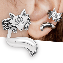 Fox ear cuff no piercing, Kitsune earcuff, Japan fox earring