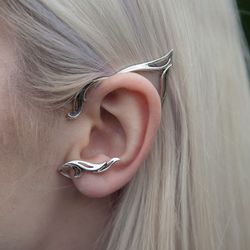 elf ear cuff silver, elven ear wrap no piercing, fairy earring