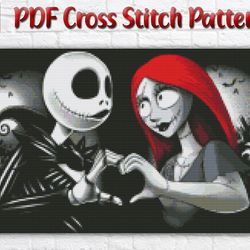 Jack And Sally Cross Stitch Pattern / Nightmare Before Christmas PDF Cross Stitch Chart / Halloween Printable PDF  Chart
