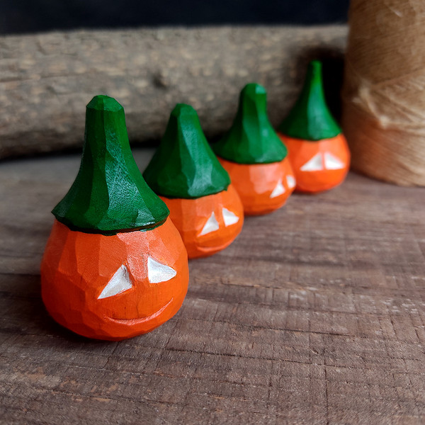 Handmade wooden halloween pumpkins from natural birch wood for home decoration - 07