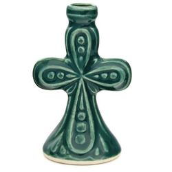 Cross Shape Ceramic Candlestick - Cross Design Ceramic Candlestick | Height: 7.0 cm (2,7 inches) | Made in Russia