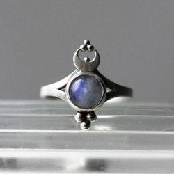 Moonstone Ring Moon Jewelry Moon Ring Silver Ring Gemstone Jewellery Astronomy Jewelry Moon Phase Ring Sterling Silver