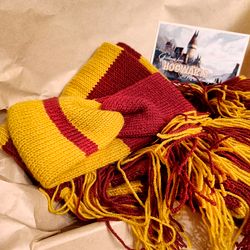 set of 2: griffindor hand knit women headband and griffindor knit long scarf griffindor scarf christmas gifts