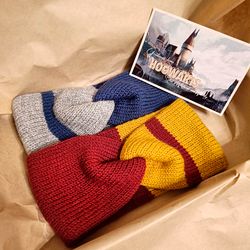 set of 2: griffindor hand knit women headband and ravenclaw hand knit women headband