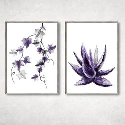 Botanical poster, Digital Download, Purple bedroom decor,  Modern Purple Watercolor Botanical Art Poster