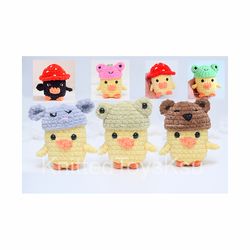 duck toy set of 7 toys, duck with frog hat, duckling lover Mothers day gift, duck gift for mom by KnittedToysKsu