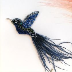 Hummingbird brooch, Blue brooch, Bird brooch, Beaded hummingbird,Hummingbird art