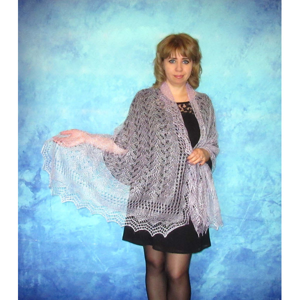 Lilac wool scarf, Russian Orenburg shawl, Hand knit wrap, Wedding shawl, Warm bridal cape, Goat down cover up, Stole, Kerchief, Lace pashmina 3.JPG