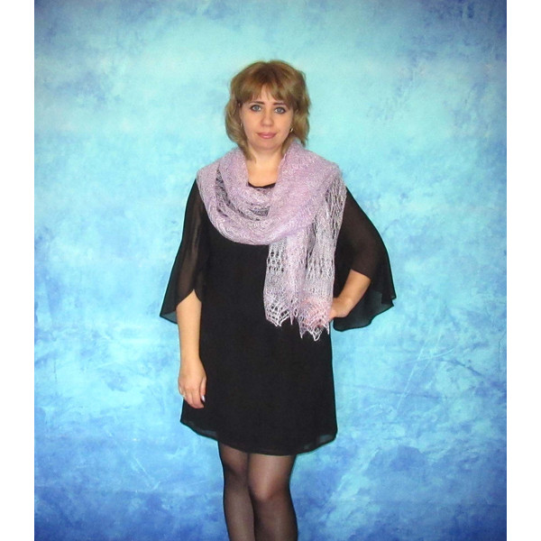 Lilac wool scarf, Russian Orenburg shawl, Hand knit wrap, Wedding shawl, Warm bridal cape, Goat down cover up, Stole, Kerchief, Lace pashmina 4.JPG