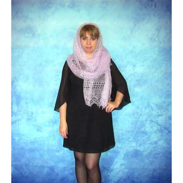 Lilac wool scarf, Russian Orenburg shawl, Hand knit wrap, Wedding shawl, Warm bridal cape, Goat down cover up, Stole, Kerchief, Lace pashmina 6.JPG