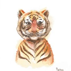 poster for little tiger, watercolor animal, tiger cub