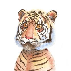 Poster for Child Room, Smart Tiger, Watercolor Animal