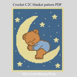 Crochet C2C Bear on the Moon baby blanket pattern PDF Download
