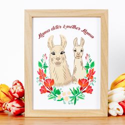 poster for child room, llama with baby, funny animal