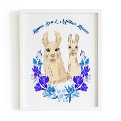Poster for Child Room, Llama with Baby Son, Funny Animal