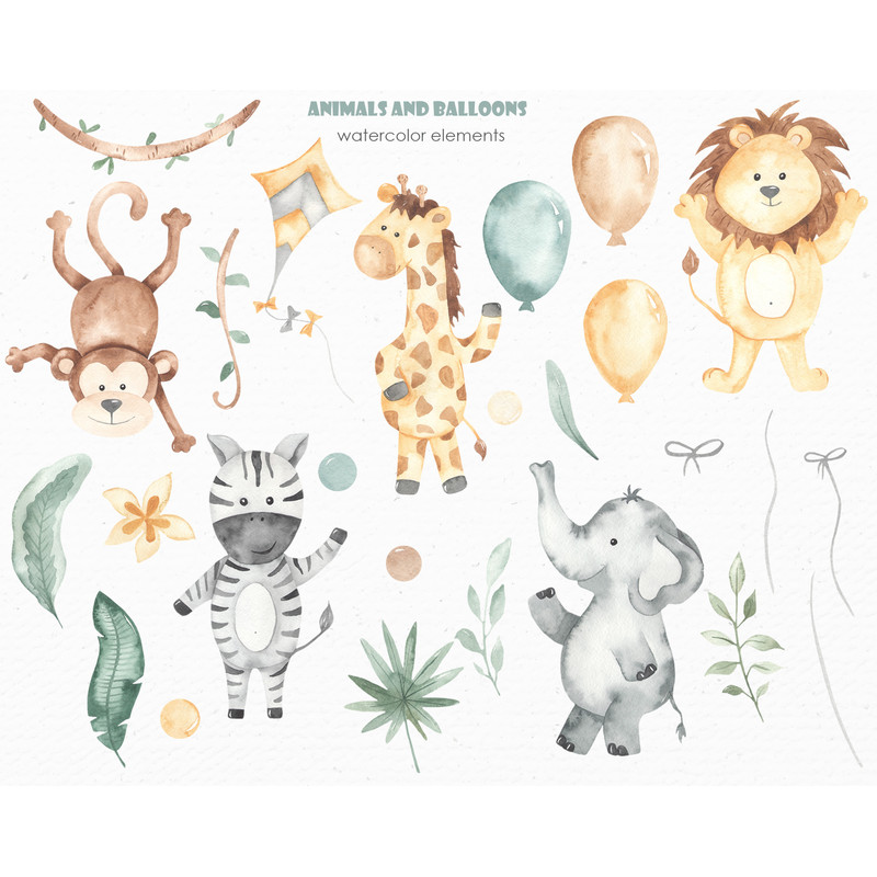2 Animals and balloons watercolor elements.jpg