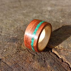 Bentwood Ring, malachite ring inlay, Womens wood Ring, Mens Wood Ring, Wooden Wedding Band, Womens Wooden Ring, Handmade