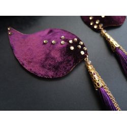 Burgundy nipple jewelry, burlesque costume, Nipple tassels