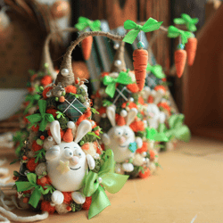 Mini Christmas tree, Christmas gift, Table top tree, decorative xmas tree, Christmas rabbit, Orange Christmas ornament