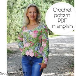 Pullover with roses - Irish crochet pattern , crochet pattern , crochet  blouse pattern , crochet flower pattern