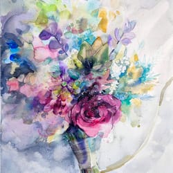 bouquet painting flowers floral painting original art roses modern sparkling painting