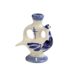 Ceramic Candlestick  with Dove - Cross Design with cobalt painting | Height: 6.0 cm (2,4 inches) | Made in Russia