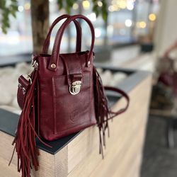 mini bag with fringe, small elegant crossbody leather bag for woman,  stylish minimal design