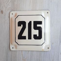 House address number plate 215 - vintage Russian old enamel metal number sign