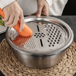 3 in 1 Stainless Steel Basin With Grater Vegetable Cutter
