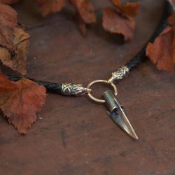 Arrowhead leather handcrafted necklace. Arrow pendant. weapon scandinavian jewelry. Present for him.