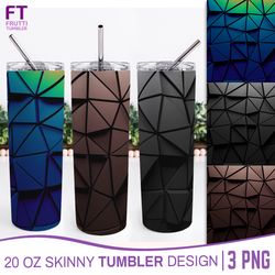 3D Tumbler Wrap Sublimation Design, Geometric Tumbler Wrap, Abstract Tumbler Wrap PNG, Men Skinny Tumbler, Black Tumbler