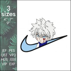 nike killua embroidery design, hunter x hunter anime, 3 sizes