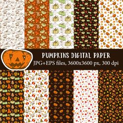 Halloween Pumpkin Digital Paper, Vector Seamless Patterns.