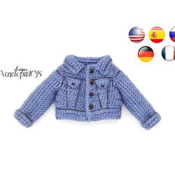 Pattern Crochet Denim Jacket for Doll
