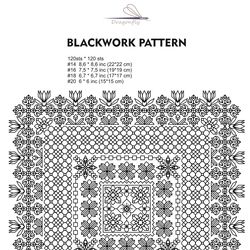 Square BLACKWORK pattern - Cross Stitch Pattern - Embroidery Sampler - Carpet Cross Stitch - Instant Download PDF