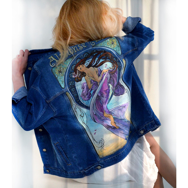 Women Hand Painted Denim jacket-vintage-alternative clothing-custom clothing-personalized pattern-one of a kind16.jpg