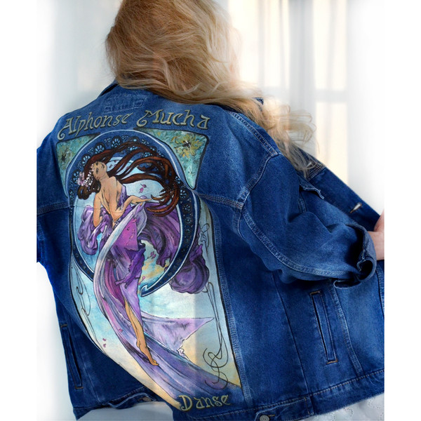 Women Hand Painted Denim jacket-vintage-alternative clothing-custom clothing-personalized pattern-one of a kind18.jpg