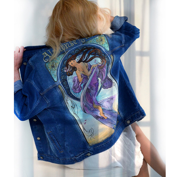 Women Hand Painted Denim jacket-vintage-alternative clothing-custom clothing-personalized pattern-one of a kind20.jpg