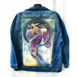 Painted Denim jacket with art vintage,hand painted jeans jacket,unique Designer art,custom clothing,personalized pattern