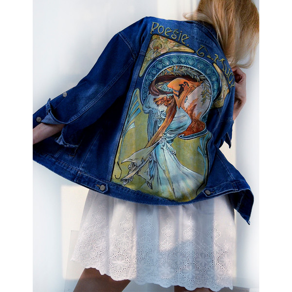 Women Hand Painted Denim jacket-vintage-alternative clothing-custom clothing-personalized pattern-one of a kind.jpg