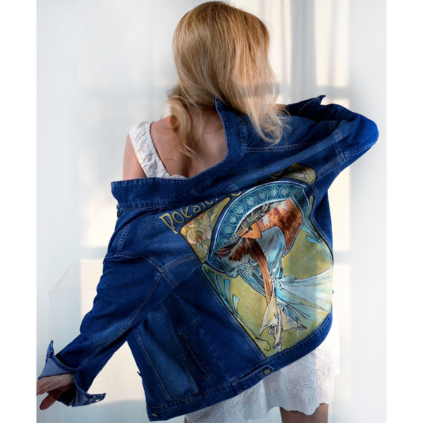 Women Hand Painted Denim jacket-vintage-alternative clothing-custom clothing-personalized pattern-one of a kind8.jpg
