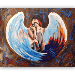 Angel Painting Nude Original Art Figure Woman Artwork Redhead Girl Art by ArtRoom22